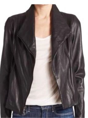 Vince Brown Leather-Blend Open Front Jacket